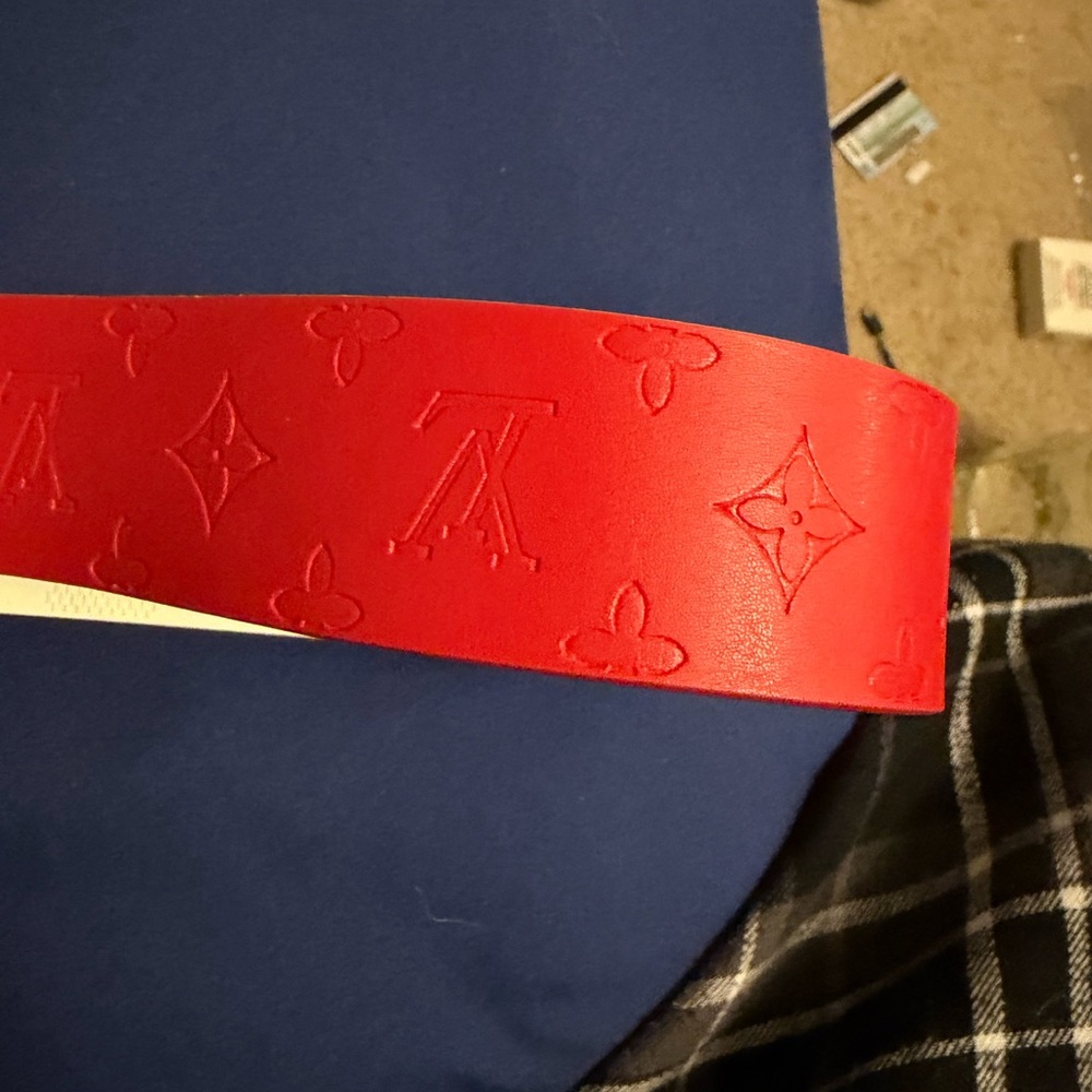 Louis Vuitton Red Monogram Belt with Gold LV Buckle - Picture 5 of 12
